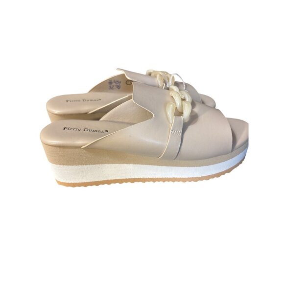 Pierre Dumas Womens Nude Platform Slide Sandals Size 7.5 With Chain Accent - Picture 4 of 6
